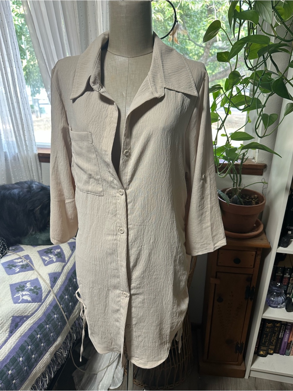 Light Beige Women’s Swim Coverup Shirt Dress